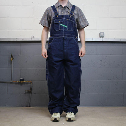 Vintage y2k denim dungarees loose leg blue Key workwear bib & brace overalls utility