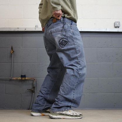 90s y2k embroidered Enyce jeans W38L33 loose blue denim skate style hip hop pants