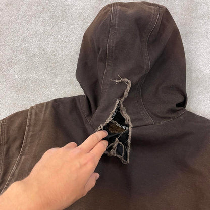 Faded brown Carhartt hooded active jacket 2XL canvas Full Swing work coat
