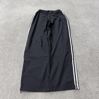 Y2K Adidas tracksuit bottoms loose leg black M Loose lined side stripe embroidered logo track pants