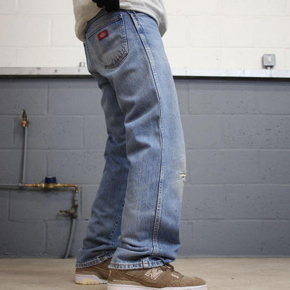 90s Dickies jeans casual workwear W32L32 loose blue 90s skate style thick denim pants streetwear
