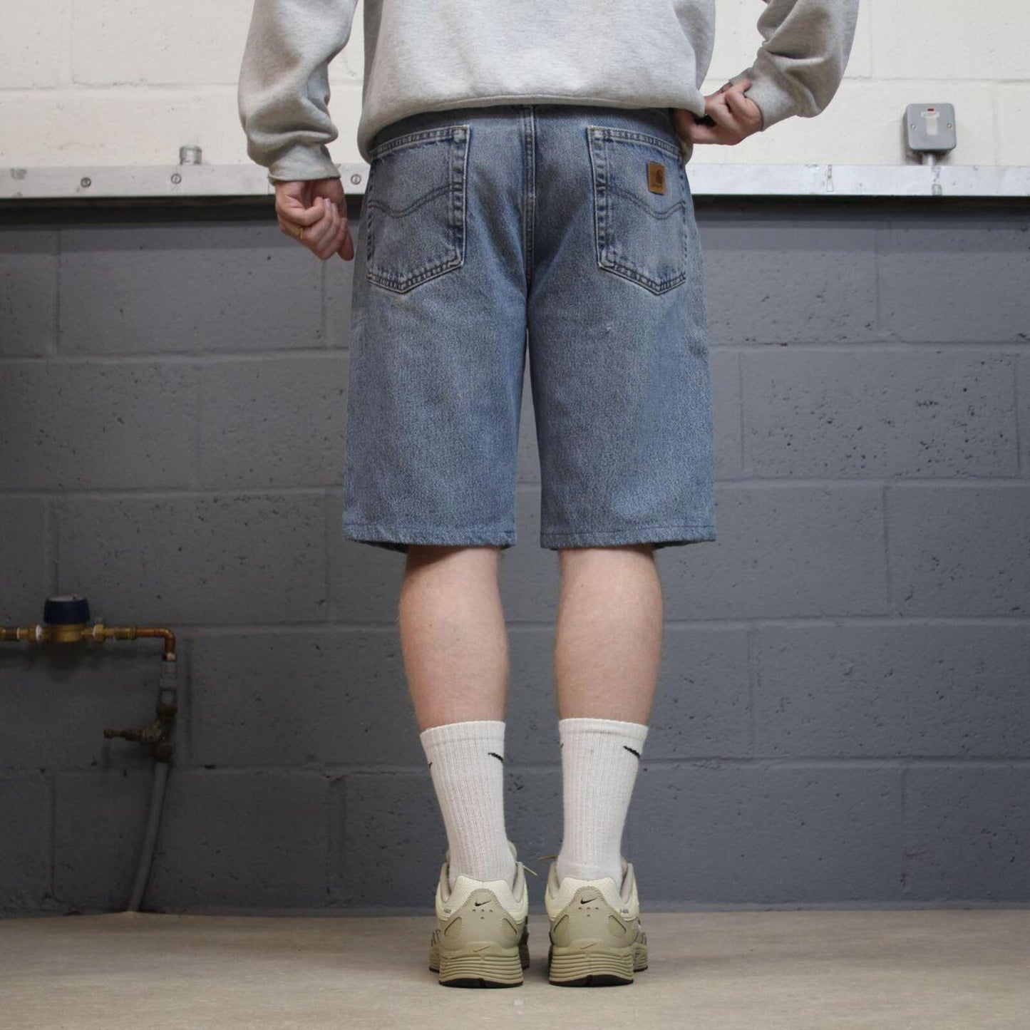Carhartt denim shorts y2k faded blue Loose skater style work jorts