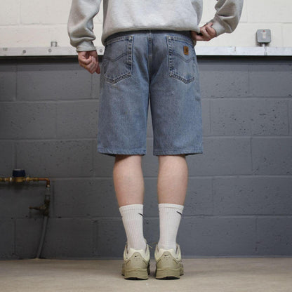 Carhartt denim shorts y2k faded blue Loose skater style work jorts