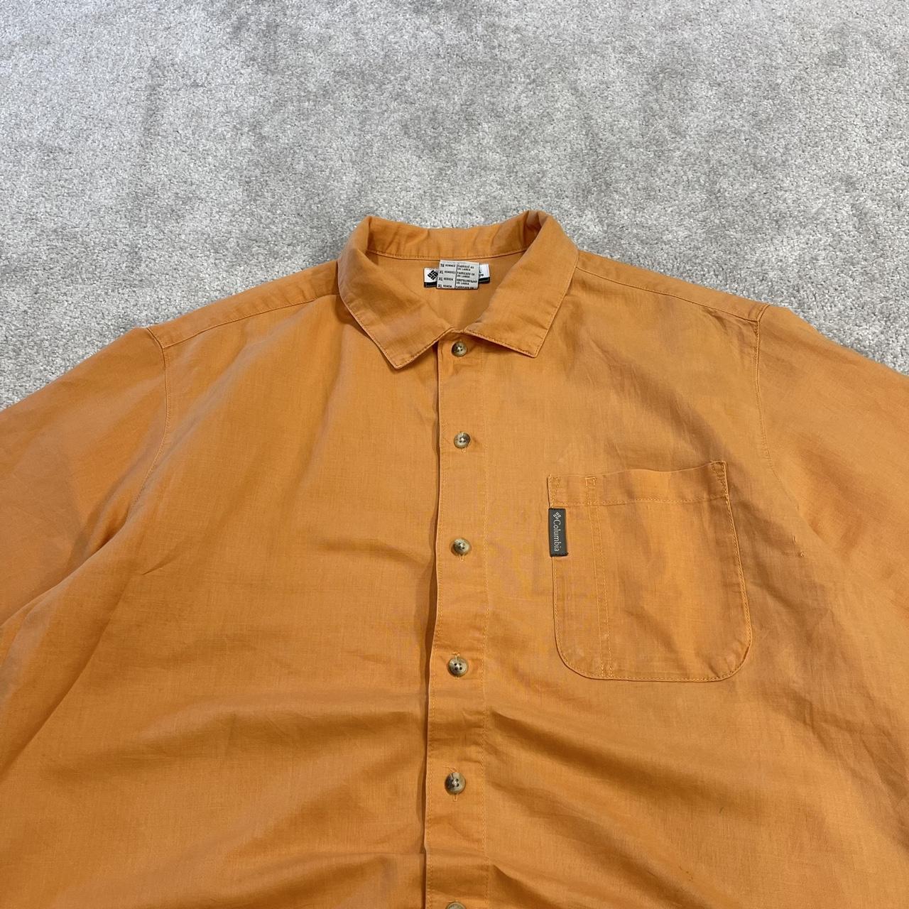 Columbia technical short sleeve shirt orange Festival style button down summer hiking shirt