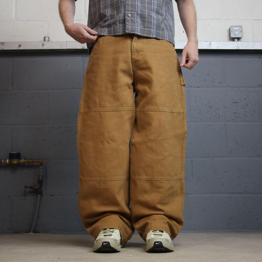 Baggy carpenter jeans wide leg y2k W34L31 tan brown No Boundaries wide leg surf skate style cargos
