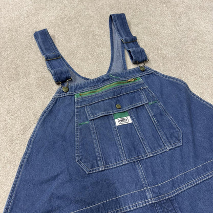 Vintage baggy liberty dungarees 00s denim overalls blue Patch logo and adjustable straps