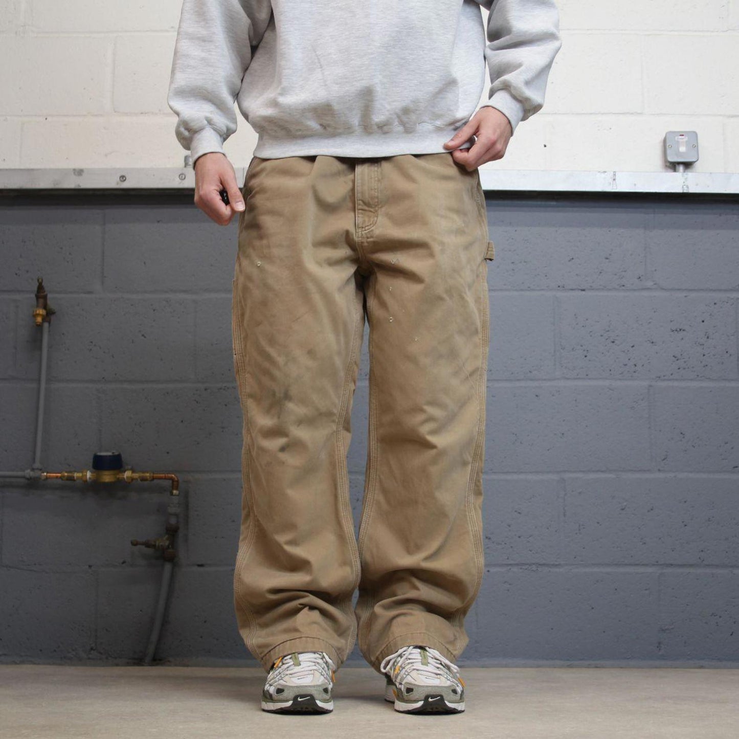 Y2K Carhartt carpenter pants checkered lining beige Loose relaxed fit skate style workwear pants