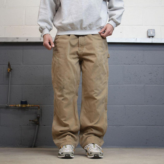 Y2K Carhartt carpenter pants checkered lining beige Loose relaxed fit skate style workwear pants