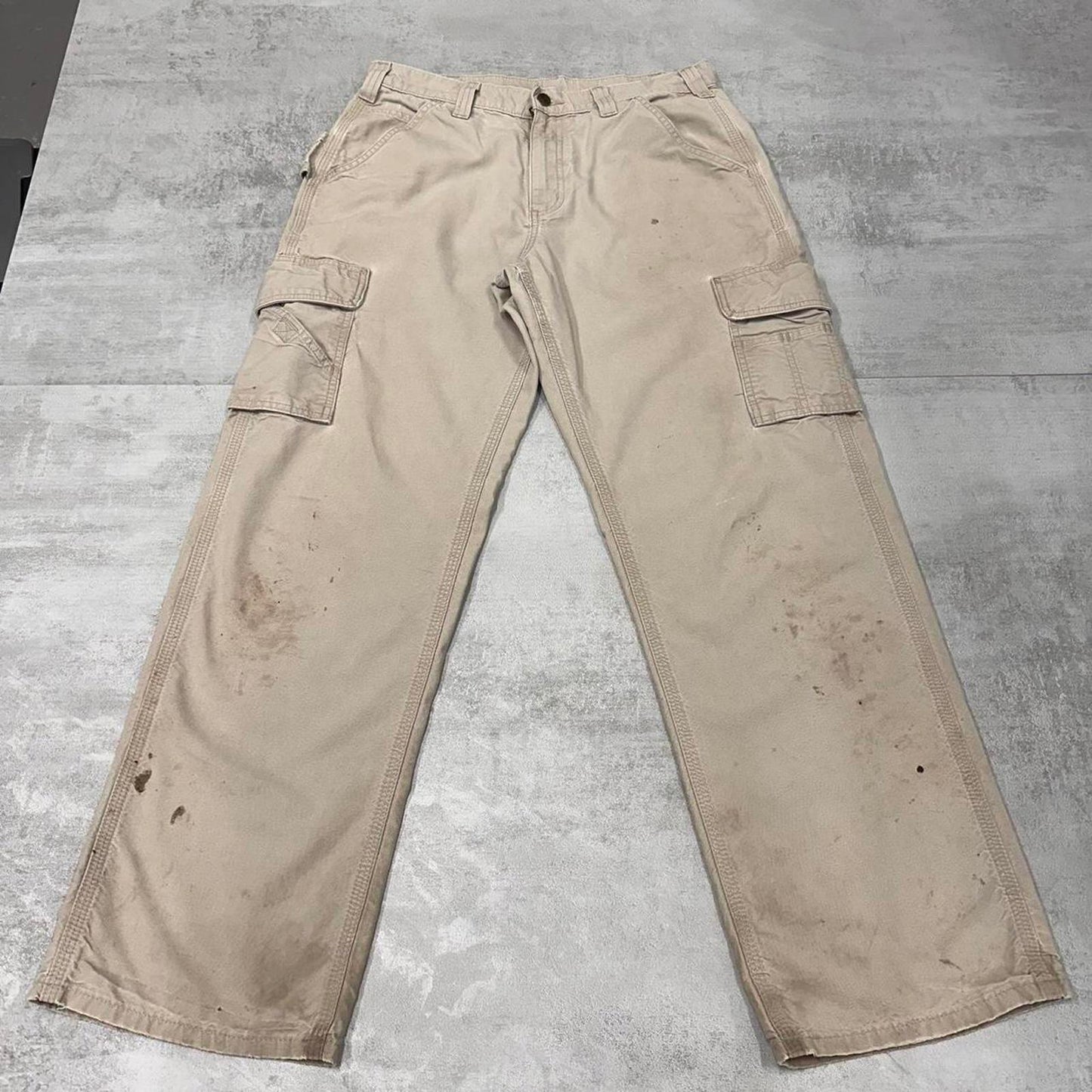 Baggy Carhartt cargo pants W32L31 loose wide leg carpenter tousers beige