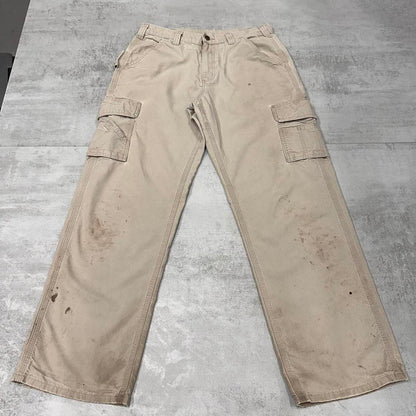 Baggy Carhartt cargo pants W32L31 loose wide leg carpenter tousers beige