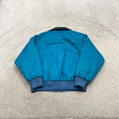 00s Columbia reversible windbreaker jacket M women's padded y2k bomber style turquoise black coat