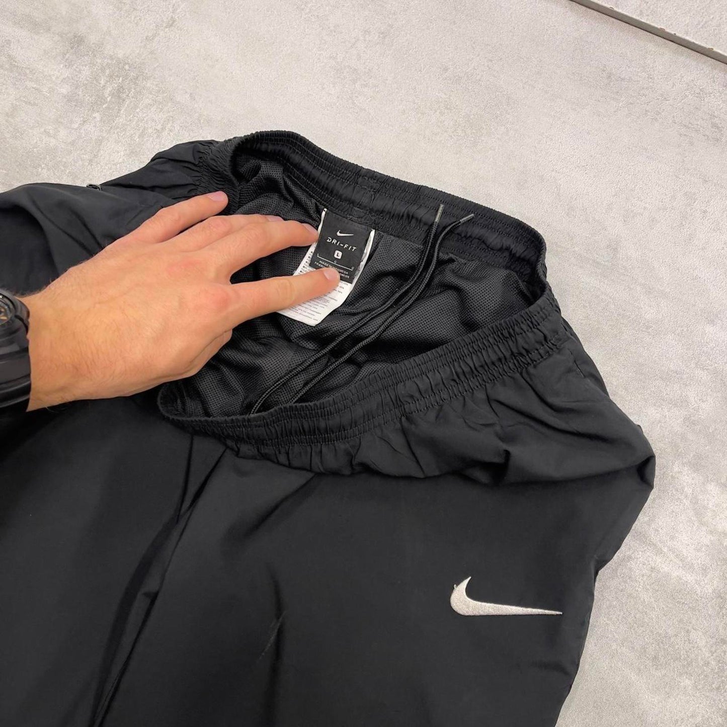 Black Nike trackies Large loose y2k floaty leg joggers embroidered Swoosh logo