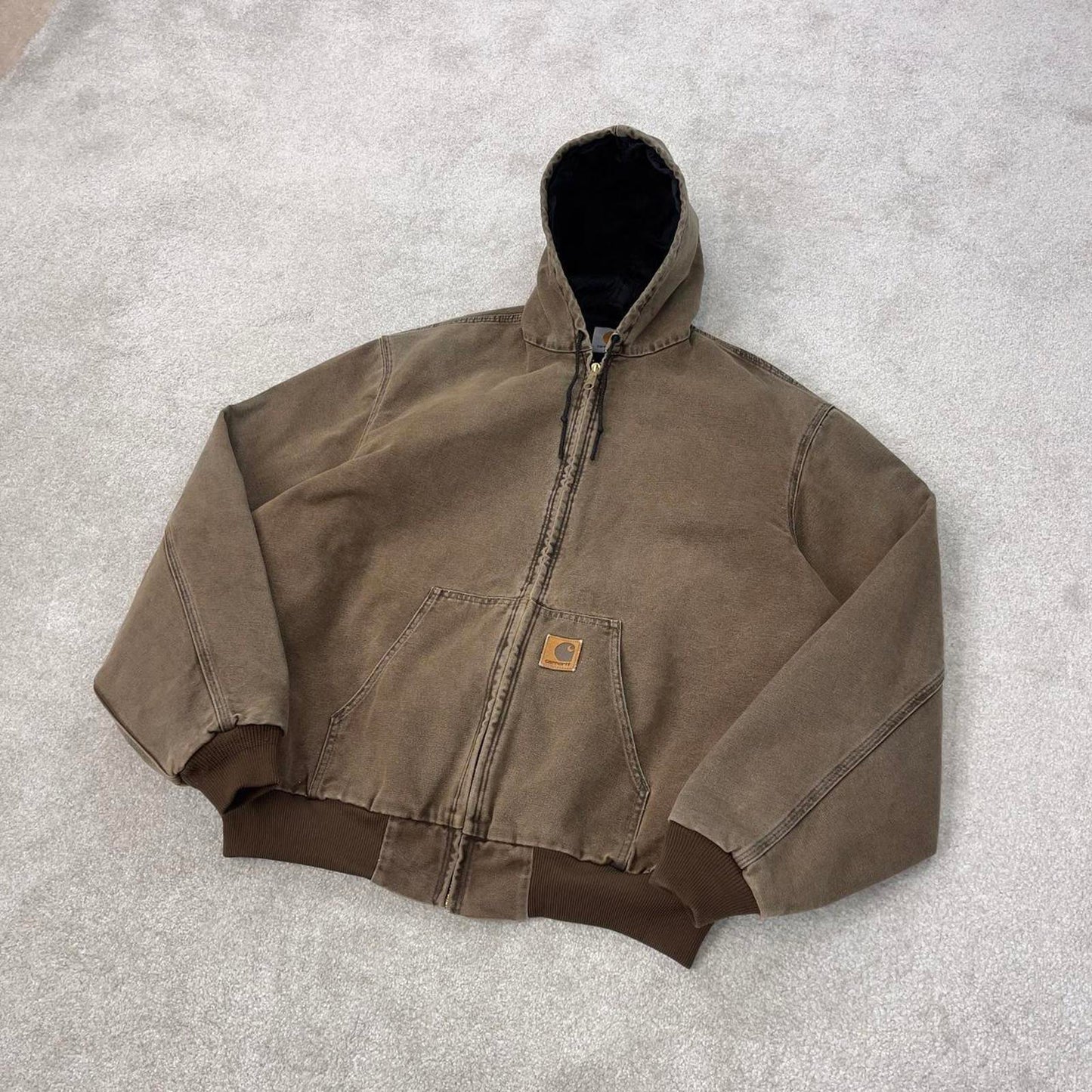 Vintage brown Carhartt hooded active jacket 2XL Tall canvas bomber