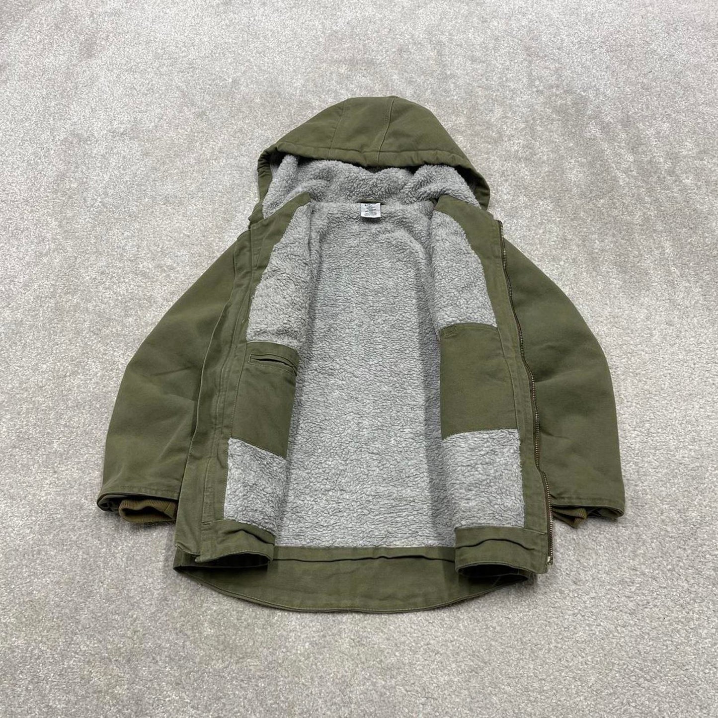 Green Carhartt hooded active jacket S 8/10 canvas 90s style skater bomber