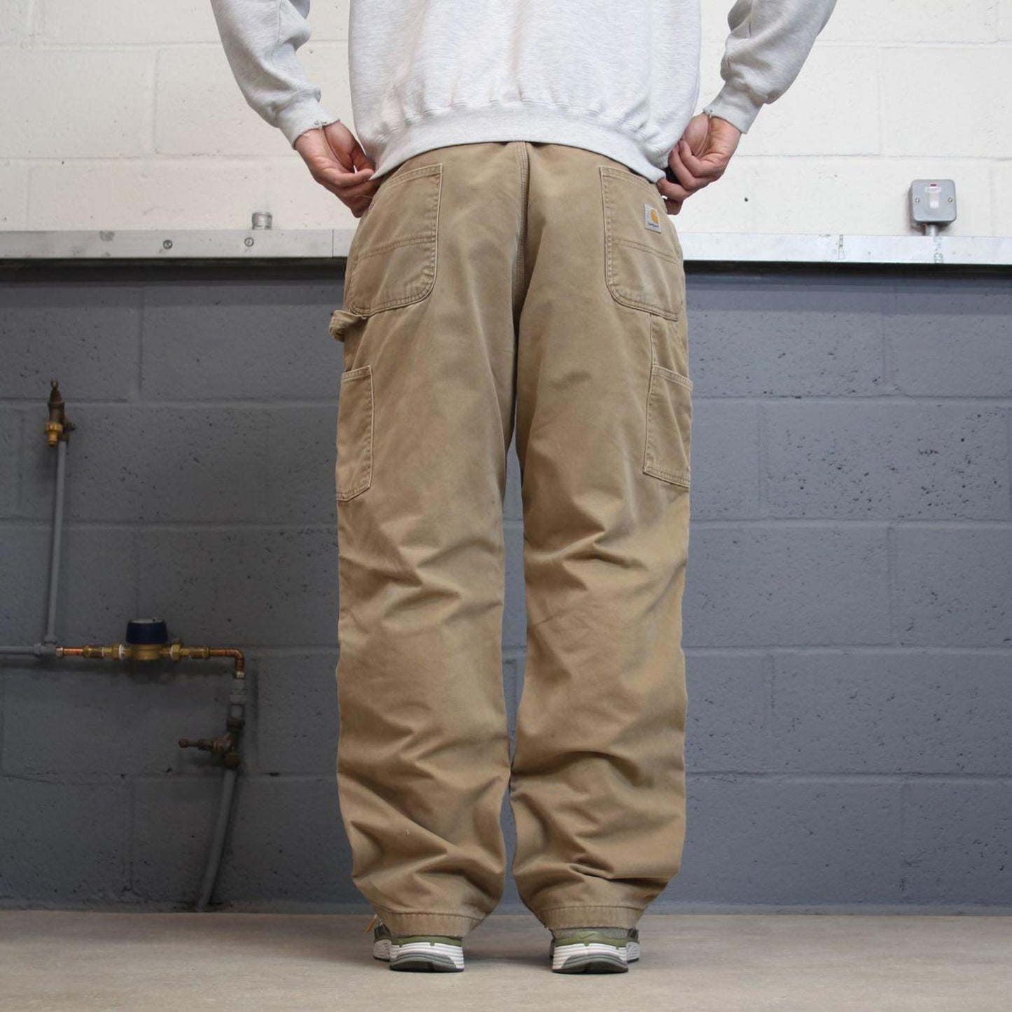 Y2K Carhartt carpenter pants checkered lining beige Loose relaxed fit skate style workwear pants