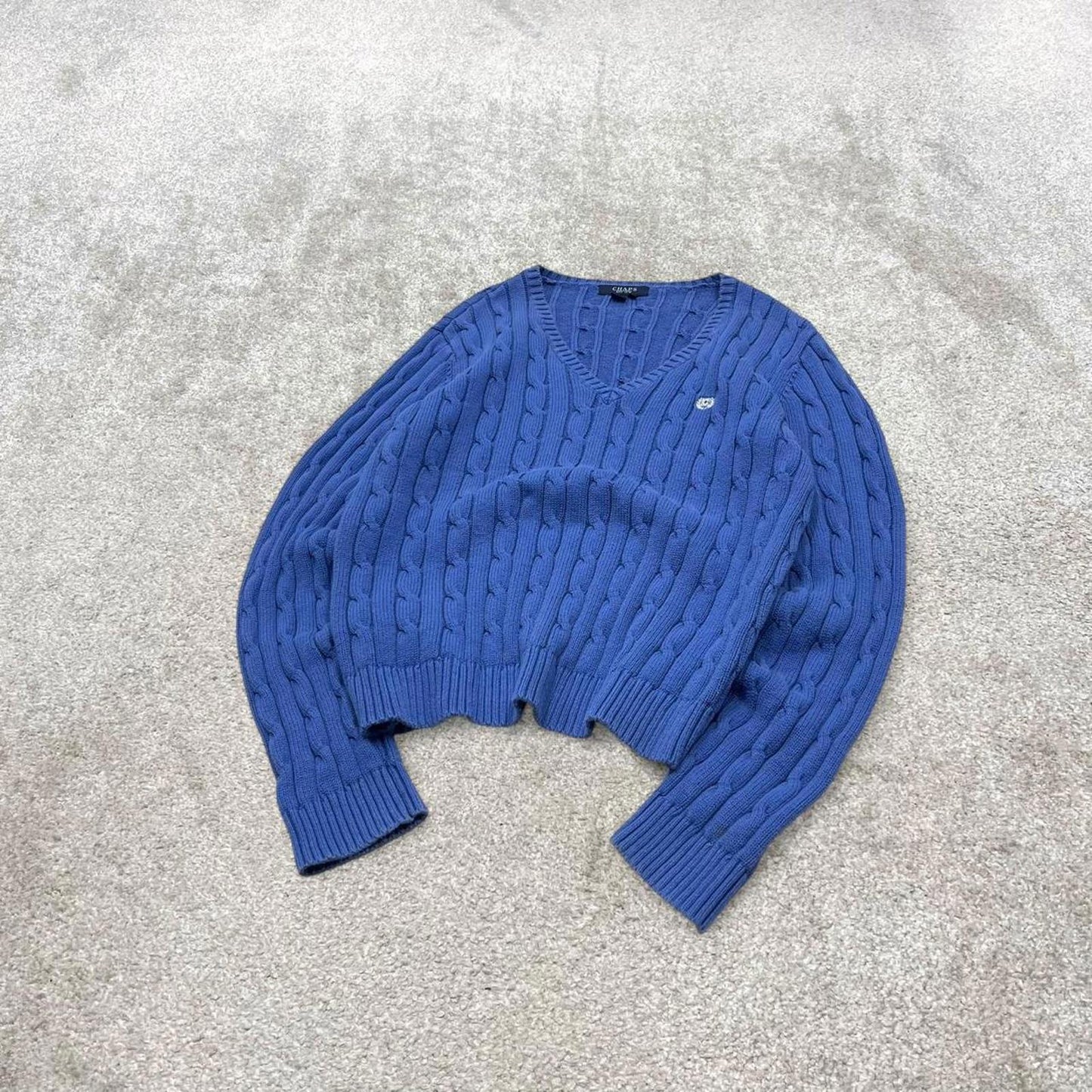 00s CHAPS cable knit sweater jumper embroidered L women's blue knitted pull over y2k 90s style