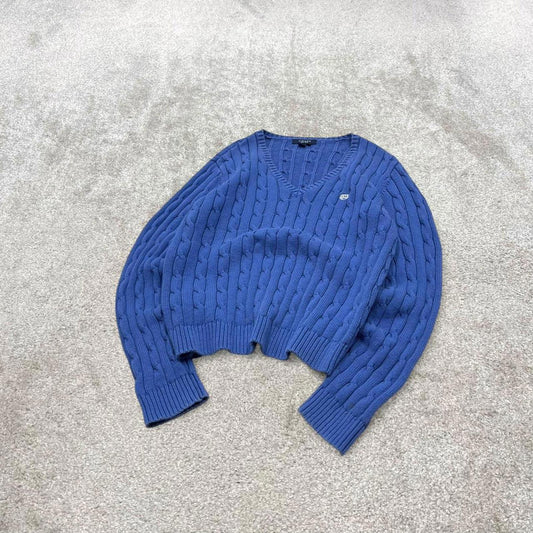 00s CHAPS cable knit sweater jumper embroidered L women's blue knitted pull over y2k 90s style