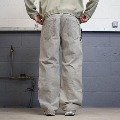 Y2K embroidered bootcut jeans embroidered grey Loose Ecko Unltd denim skater style pants