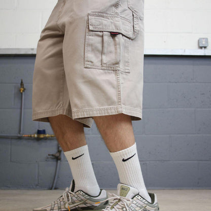 Y2k baggy FUBU carpenter shorts skater style beige Loose wide leg cargo summer festival shorts