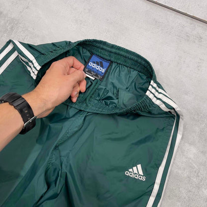 Green Adidas Team trackies M y2k style sportswear track pants embroidered logo side stripe design