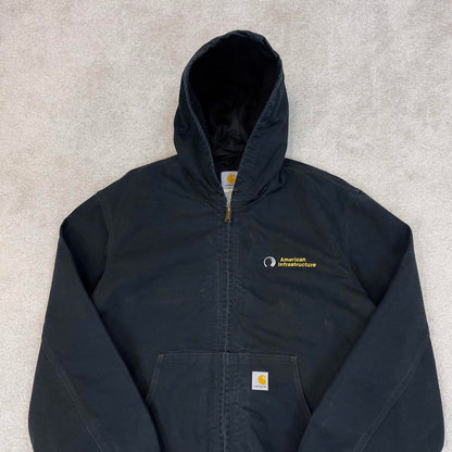 Vintage Black Carhartt hooded active jacket XL 90s style skater canvas bomber J131 BLK