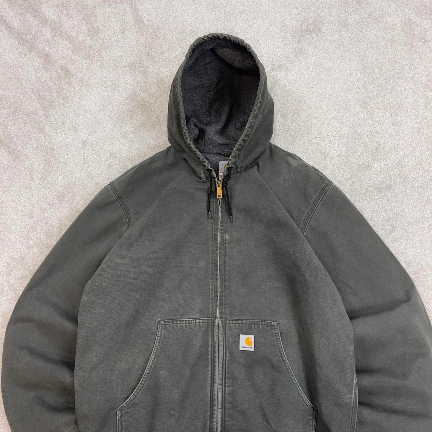 Vintage Green Carhartt hooded active jacket Large technical canvas 90s style skater bomber
