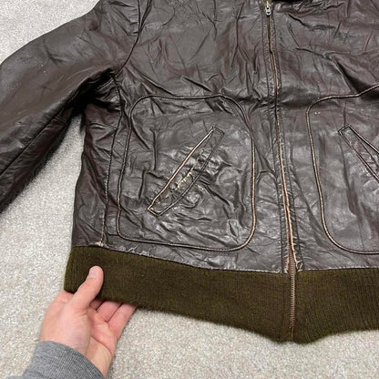 Vintage leather flight bomber jacket Small Men's brown Cooper genuine leather aviation coat USA made