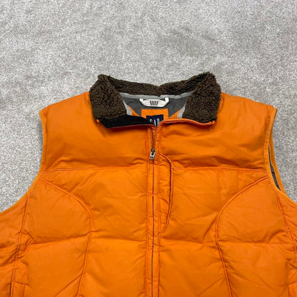Y2K GAP technical puffer gilet M men’s orange full zip padded vest outdoors hiking autumn