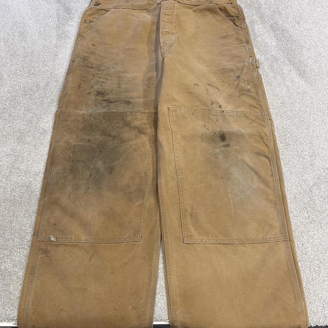 Vintage Carhartt dungarees tan brown overalls Unlined bib & brace utility workwear