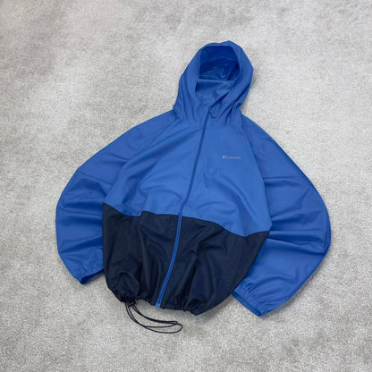 Blue Navy Columbia technical jacket M men's y2k style unlined hooded adjustable windbreaker autumn