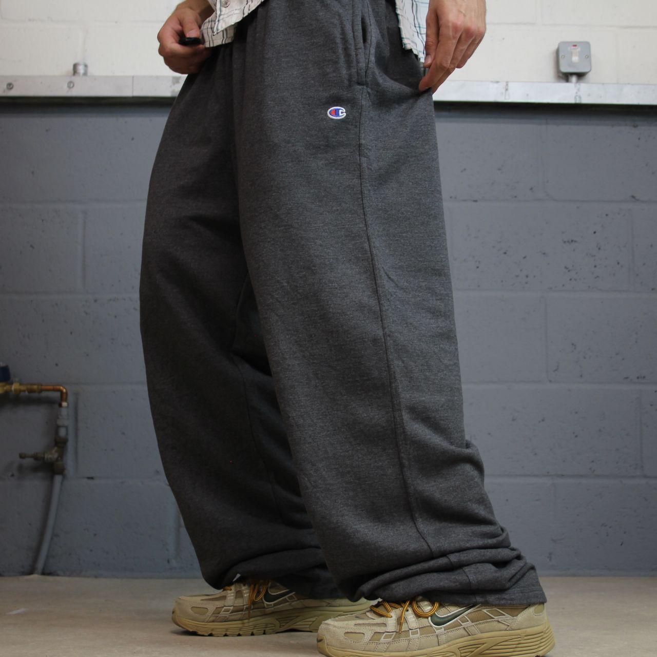 Y2K Champion baggy joggers grey wide leg Loose embroidered track pants