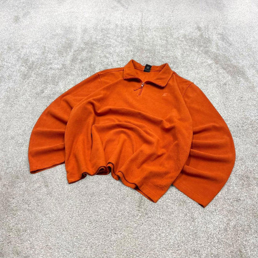 Starter technical fleece XL orange y2k style embroidered logo autumn winter 1/4 zip waffle knit