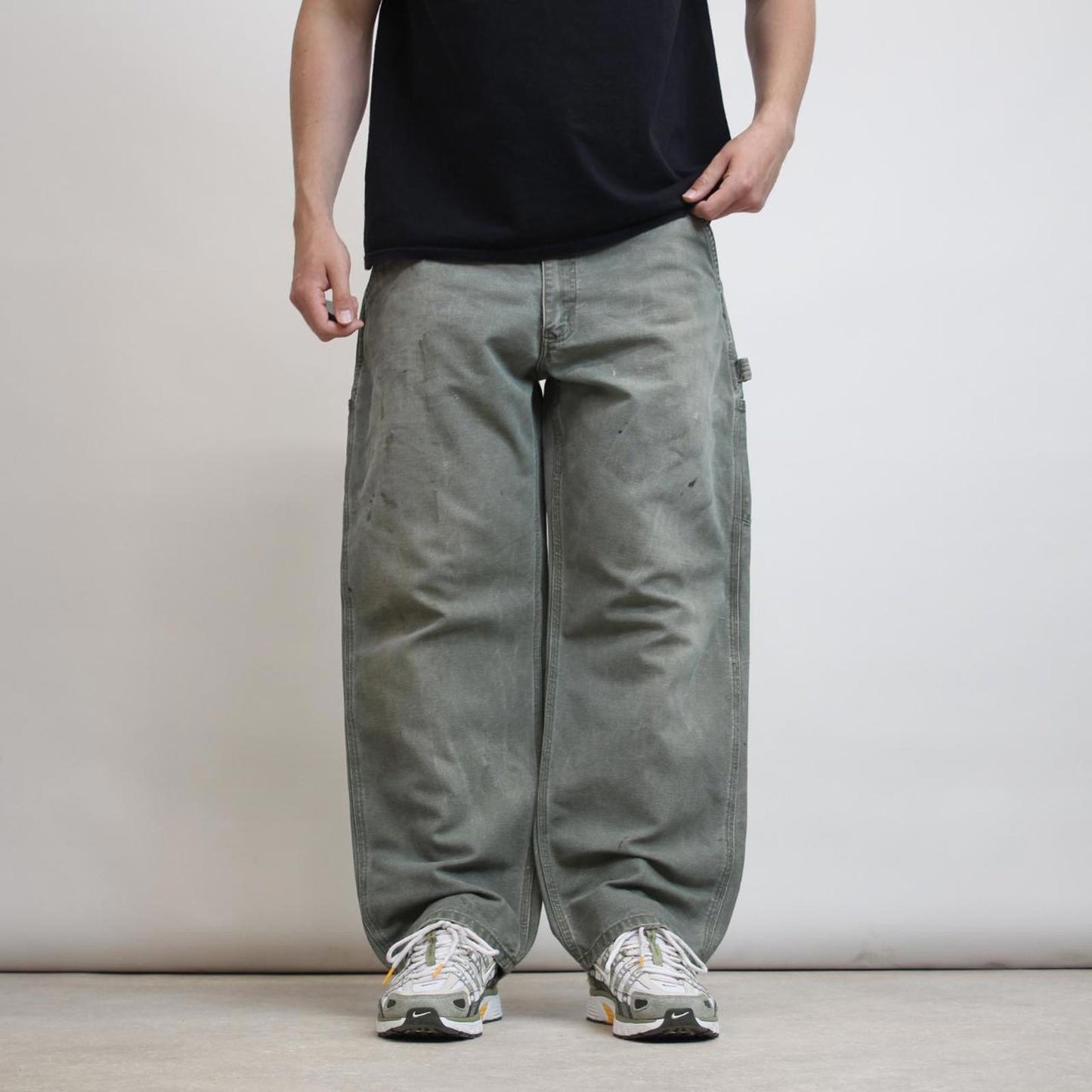 Green baggy Carhartt carpenter jeans W38 L30 wide leg canvas 90s style skater cargos