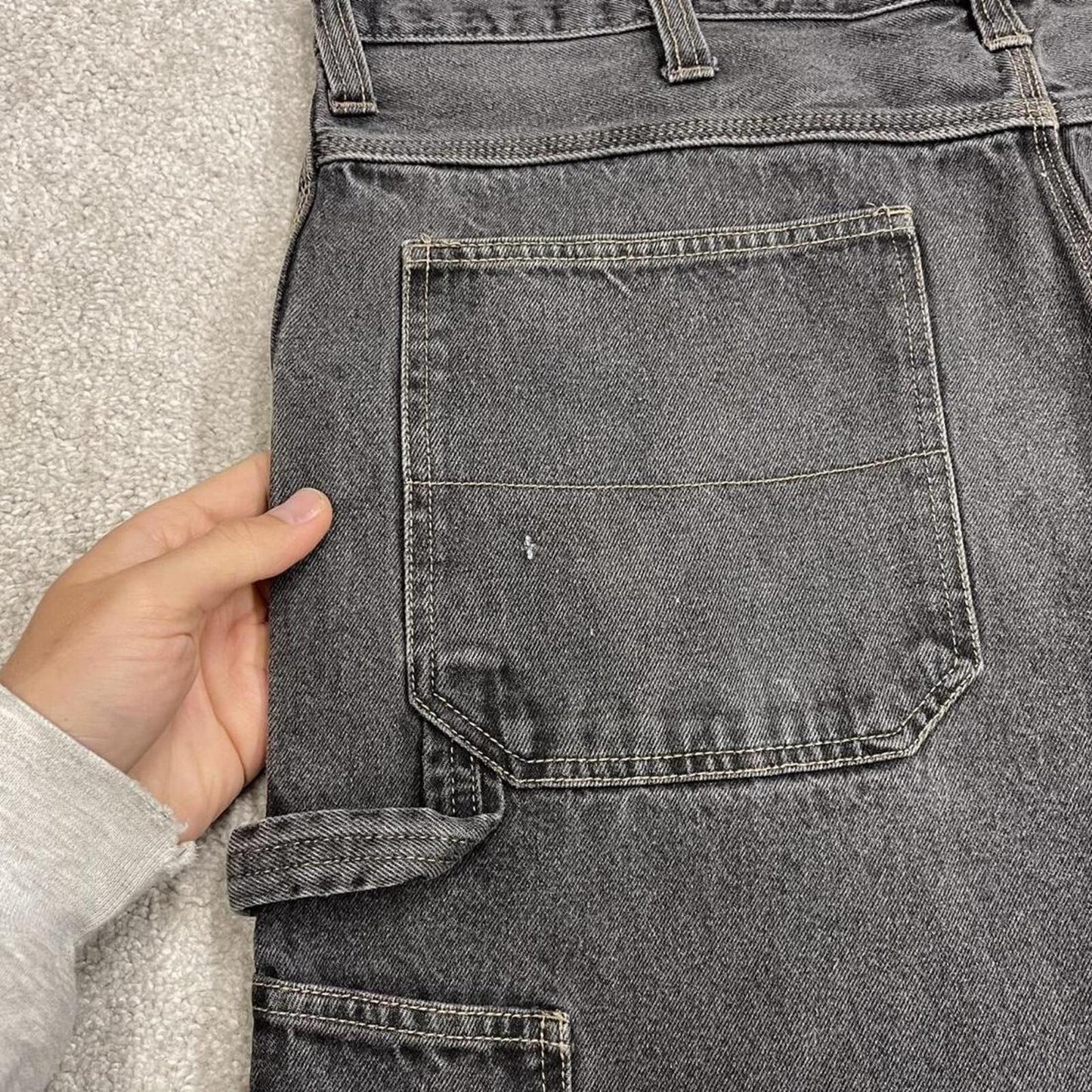 Baggy denim shorts carpenter grey Faded Glory skater style summer festival cargo jorts