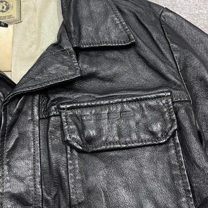 Vintage Diesel leather jacket black Diesel boxy genuine leather coat