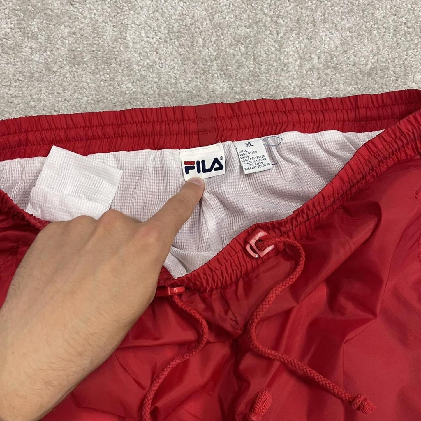 FILA tracksuit bottoms Y2K black Loose fit mesh lined embroidered side stripe track pants