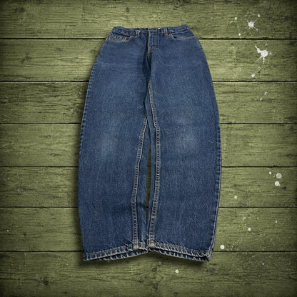 Y2K vintage Levi’s 550 jeans W26L31 blue Relaxed fit tapered leg 5 pocket pants red tab logo
