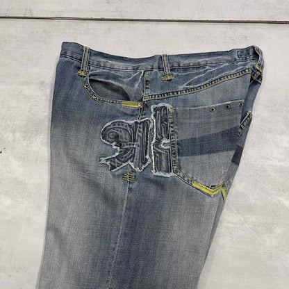 Baggy Akademiks jeans W36L33 blue wide leg denim 90s y2k style embroidered skater jeans loose