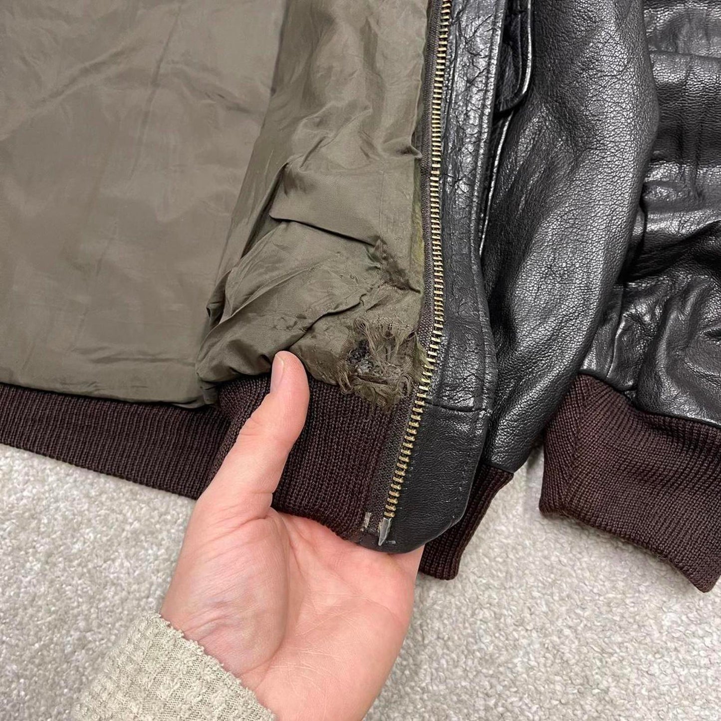 Vintage leather flight aviator bomber jacket brown L.L.Bean boxy genuine leather coat