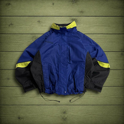 Columbia windbreaker tech jacket y2k women's navy black retro colour block paneled technical coat