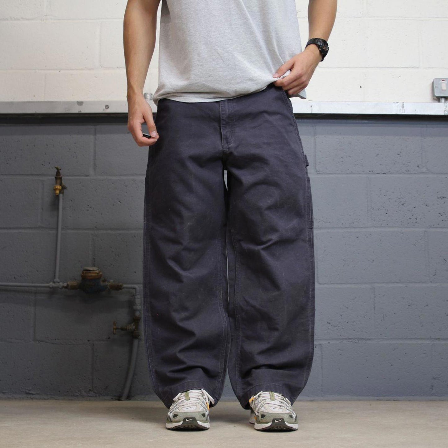 Mens Carhartt carpenter pants W36 L28 loose navy purple 90s style canvas skater cargos