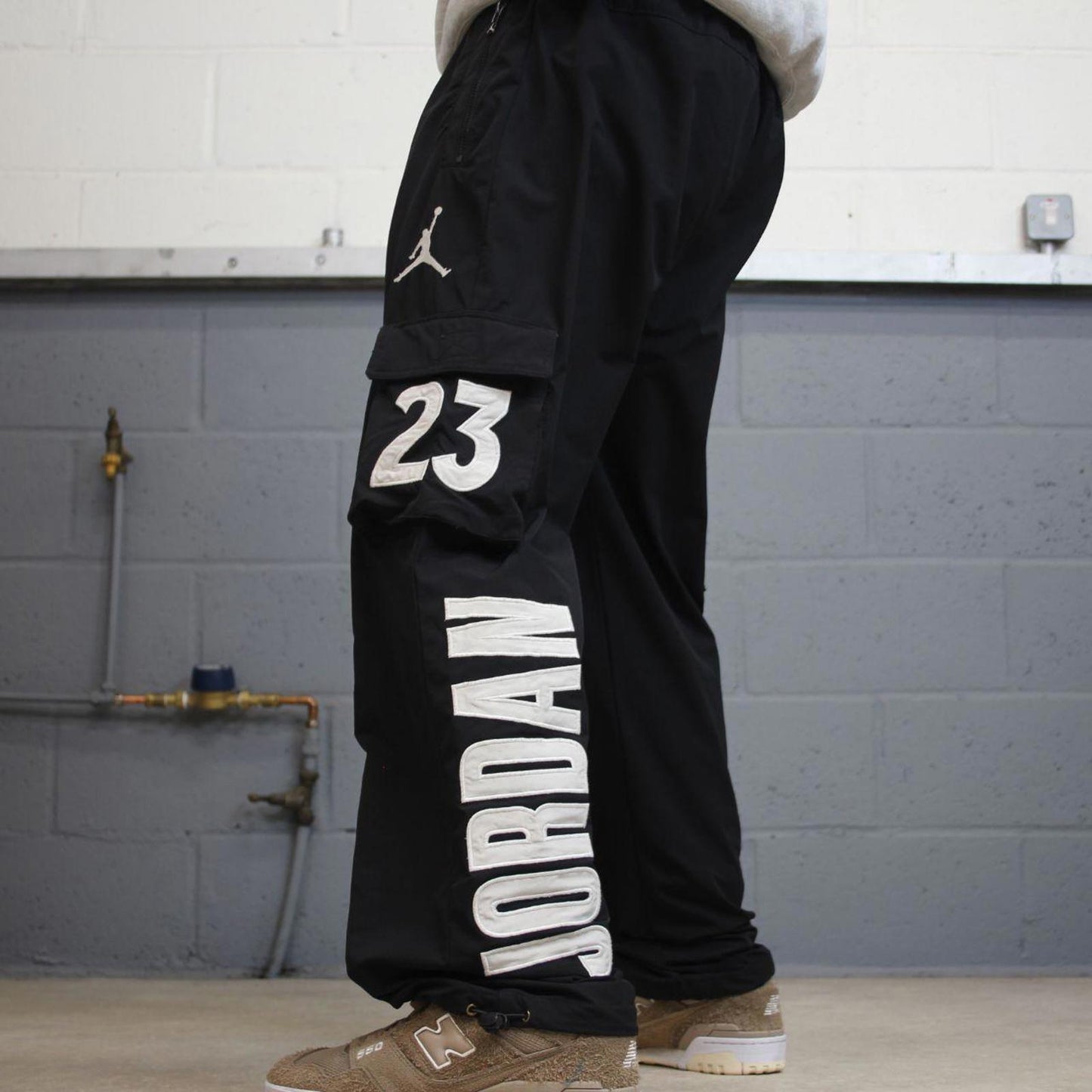Black baggy Nike air Jordan trackies Large loose y2k floaty leg joggers embroidered gym wear bottoms