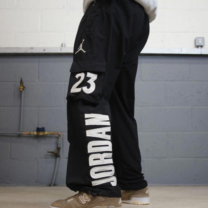 Black baggy Nike air Jordan trackies Large loose y2k floaty leg joggers embroidered gym wear bottoms