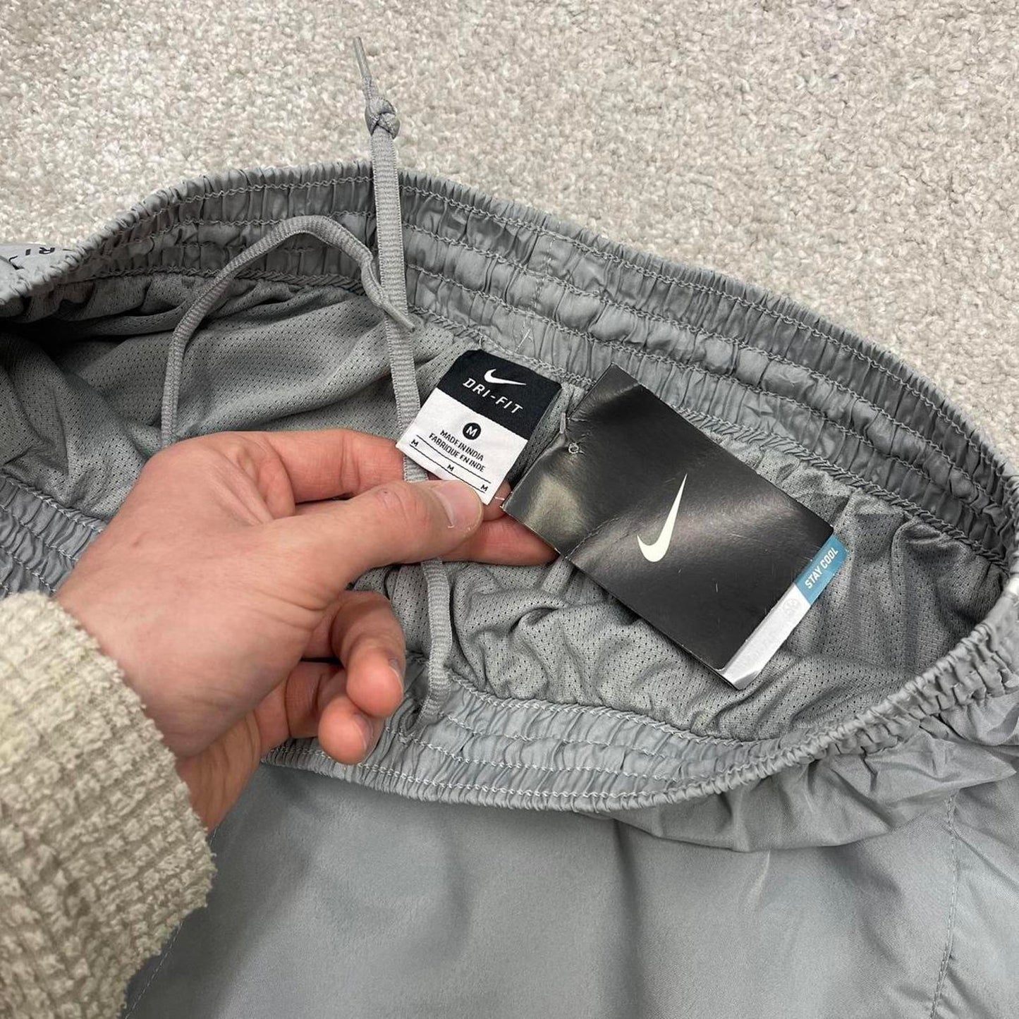 Y2k baggy Nike tracksuit bottoms grey Loose wide-leg lined embroidered stripe track pants