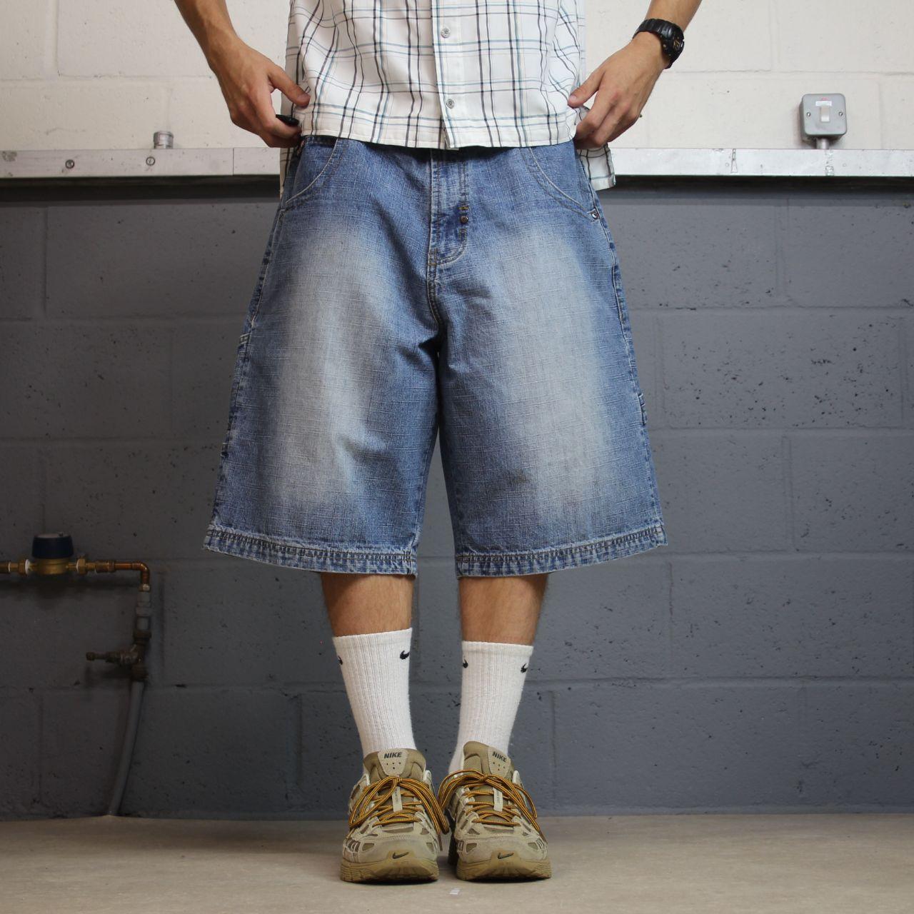 Extra baggy denim carpenter shorts y2k blue Brooklyn Xpress long wide leg summer jorts