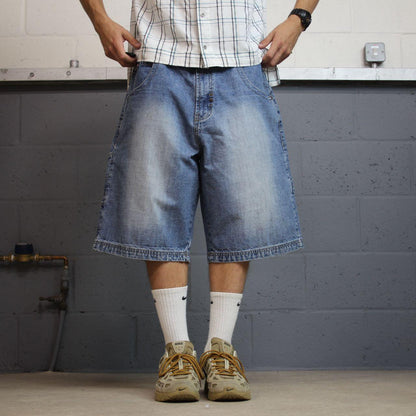 Extra baggy denim carpenter shorts y2k blue Brooklyn Xpress long wide leg summer jorts