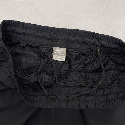 Baggy Nike Trackies L Black y2k 00s style wide leg joggers swoosh logo mesh lining