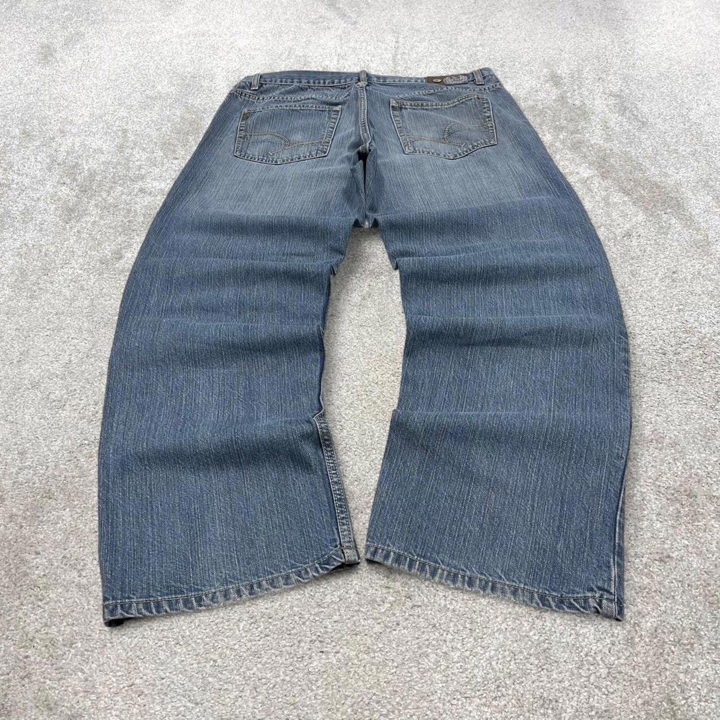 Vintage blue Paco jeans W36L32 loose baggy denim y2k style skater jeans waist patch stitch designs