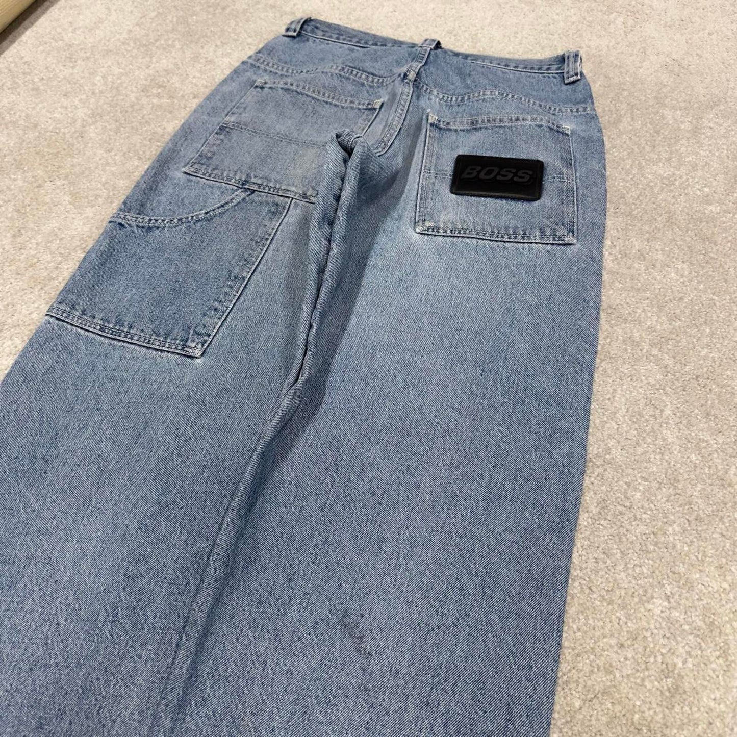 BOSS baggy carpenter jeans y2k loose W32L32 thick denim skater style pants casual wear autumn