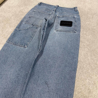 BOSS baggy carpenter jeans y2k loose W32L32 thick denim skater style pants casual wear autumn